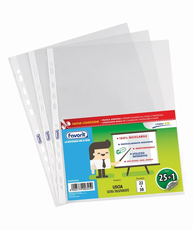 Favorit 500 Envelopes Perforated Gloss Medium Thickness 22 x 30 cm Transparent + 20 Free Gift Bags