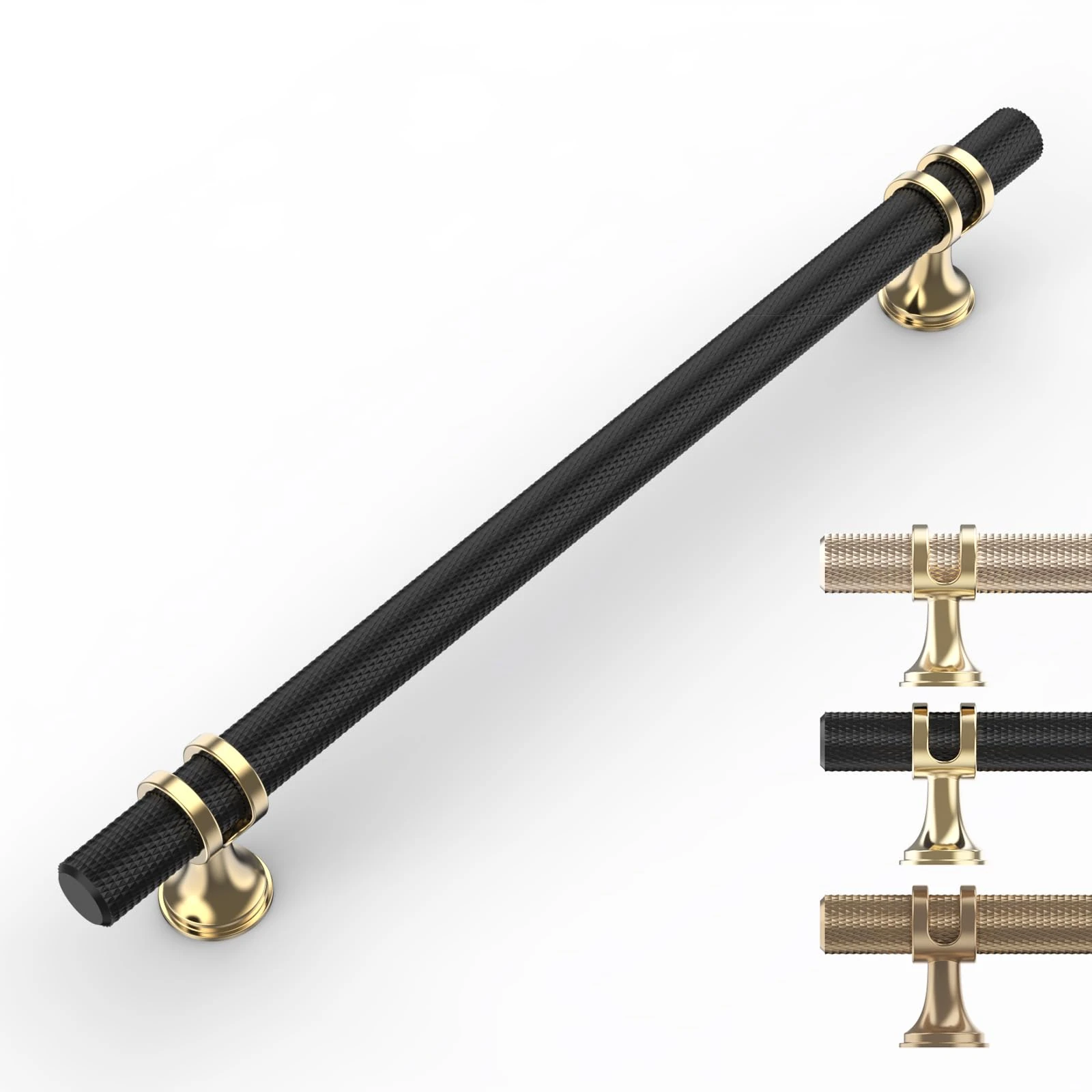 9BUILD 10 Pack Knurled Cabinet Pulls - 7.5 Inch Matte Black Kitchen Handles for Cabinets and Dressers