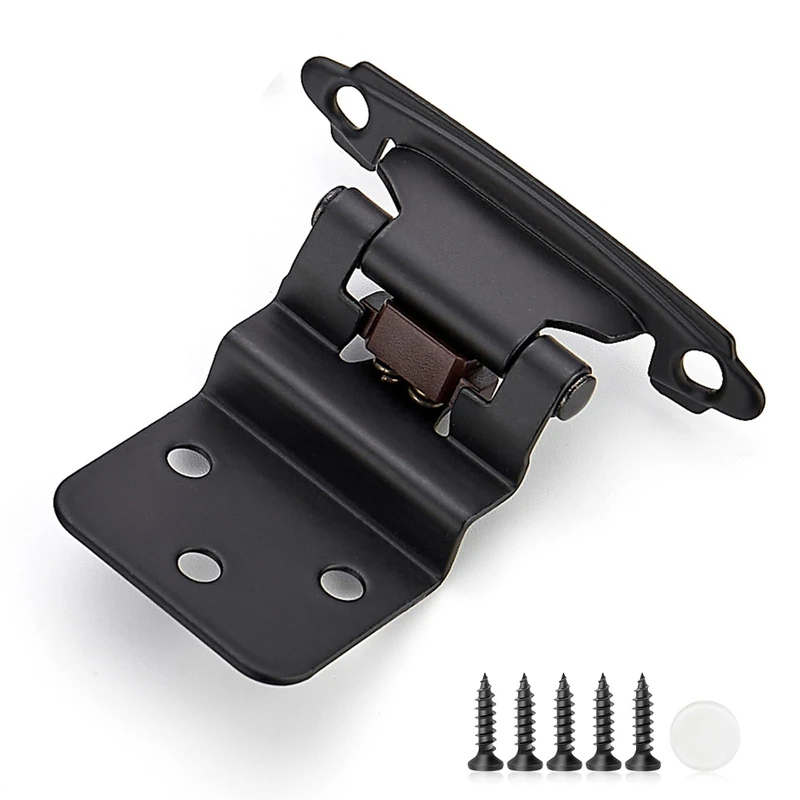 60 Pack 30 Pair Black Cabinet Hinges - 3/8 inch Inset Semi-Concealed Hinges, Self Closing Door Hardware with Door Bumper Flush Face Mount Cupboard Hardware