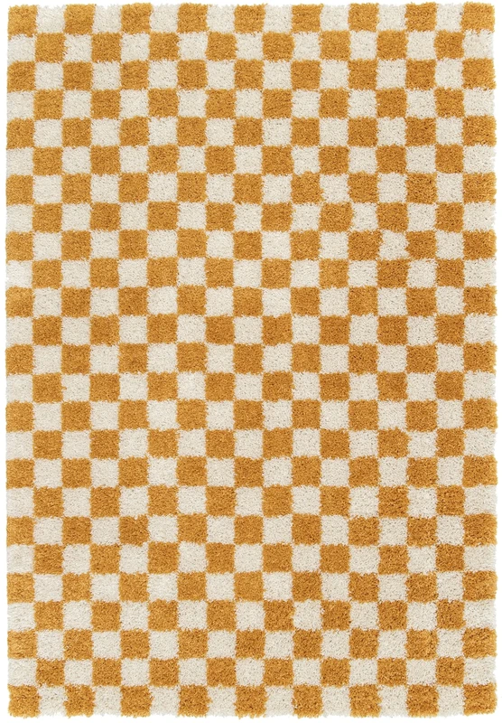 BALTA Shaggy Checkerboard Pattern Rug, Rectangular Rug for the Living Room - Bedroom, Soft and Comfortable, Easy Care, Pile Height 30 mm, Polypropylene, 160 x 230 cm, Orange