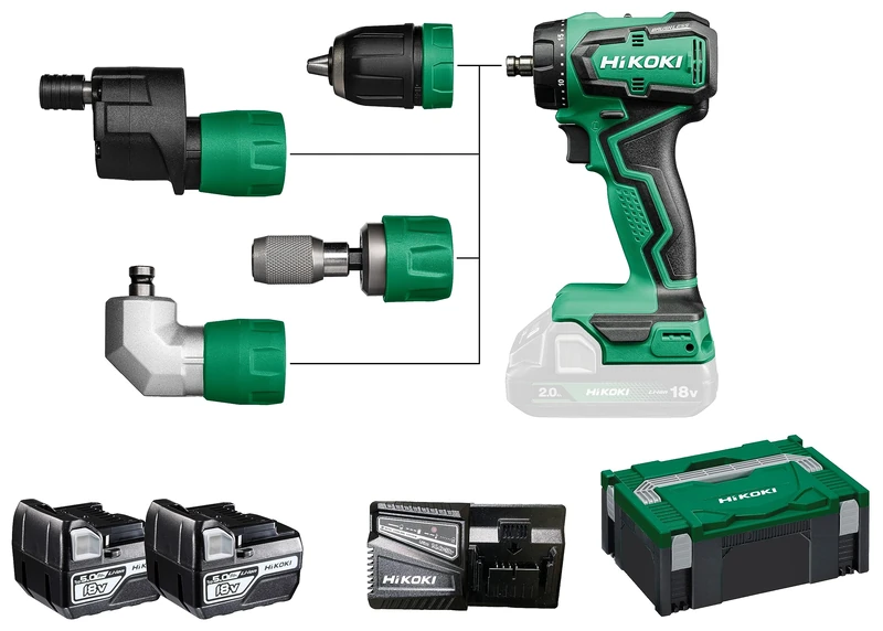 HIKOKI Battery clamp, Quick DS18DDQ (18 V, 2 x 5.0 Ah Li-ion Battery, max. Power Output time (hart): 55 Nm, 2.Gang: 0-1700 min-1, bohrfuttersp.: 1.5-13 mm) Connector (Plus). im HSC KK Offer - Image 1