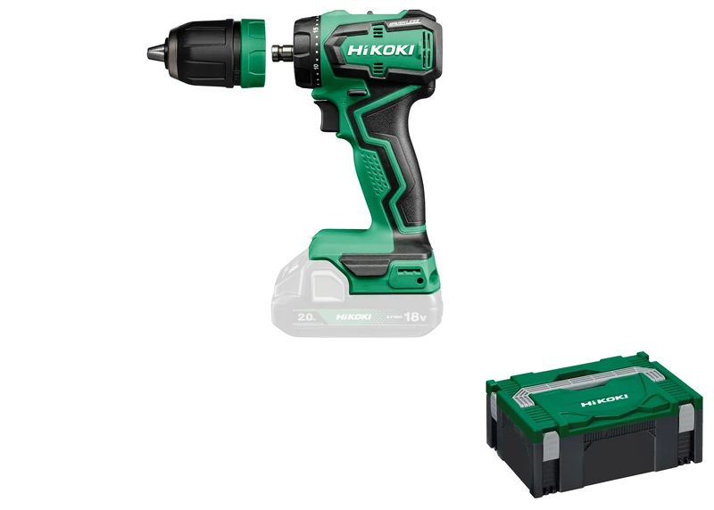 HIKOKI Akku Bohrschrauber, Quick DS18DDQ (18V, Max. Festdrehmoment (hart): 55 Nm, Leerlaufdrehzahl 2. Gang: 0-1700 min-1, Bohrfutterspannweite: 1.5-13 mm) im HSC Koffer, OHNE Akku, Ladegerweite. ät