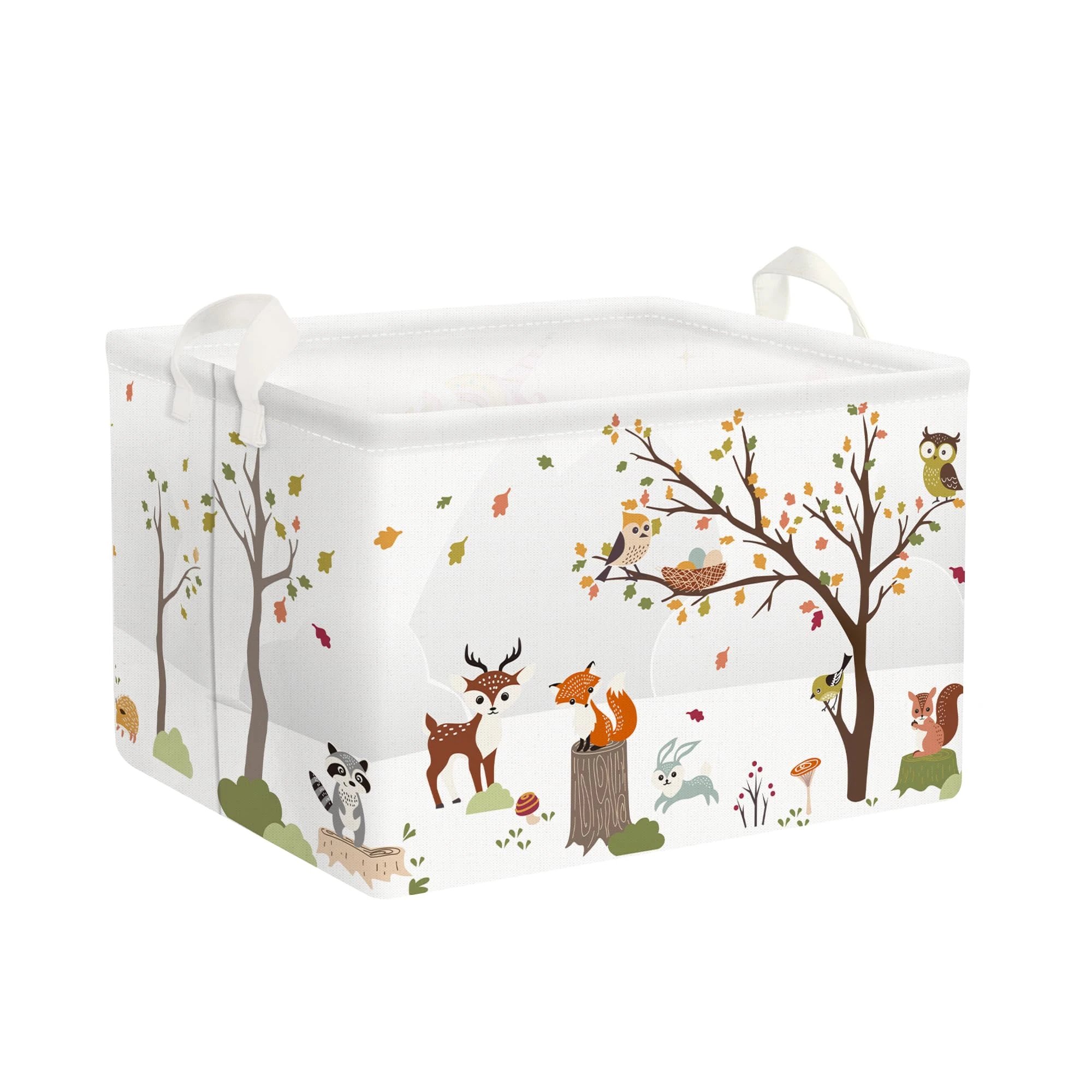 Clastyle Forest Animal Baby Laundry Hamper Collapsible Branch Clothes Kids Storage Basket Waterproof Boys Girls Toy Box for Nursery Room, Deer Fox Raccoon, 36*26*23 cm