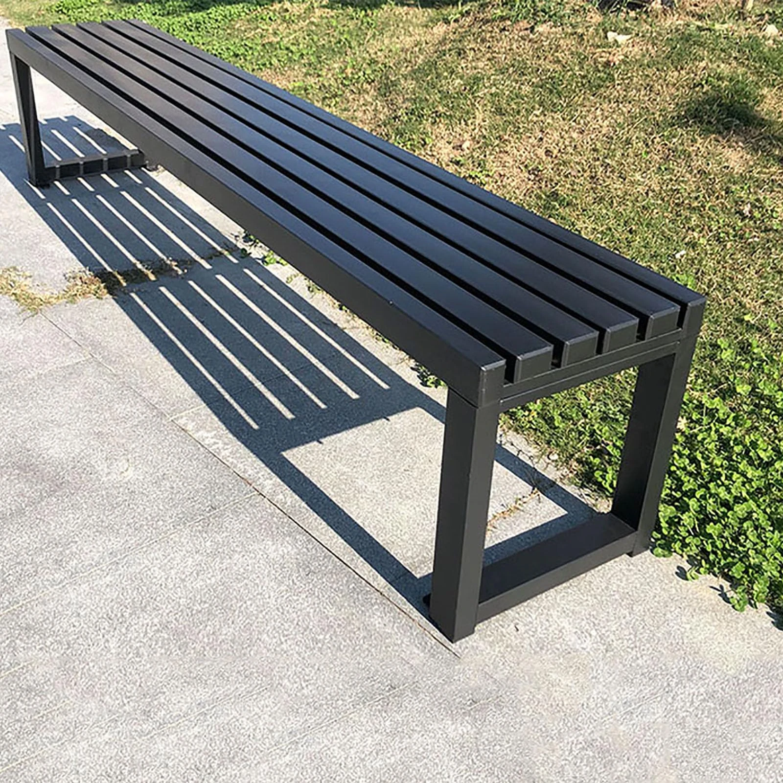 JSLJDM Garden bench,Park Bench,Garden Bench Outdoor Bench,Outdoor Metal Park Benches,Outdoor Backless Bench for Lawn, Park, Deck-without backrest 39,4in 150cm Black