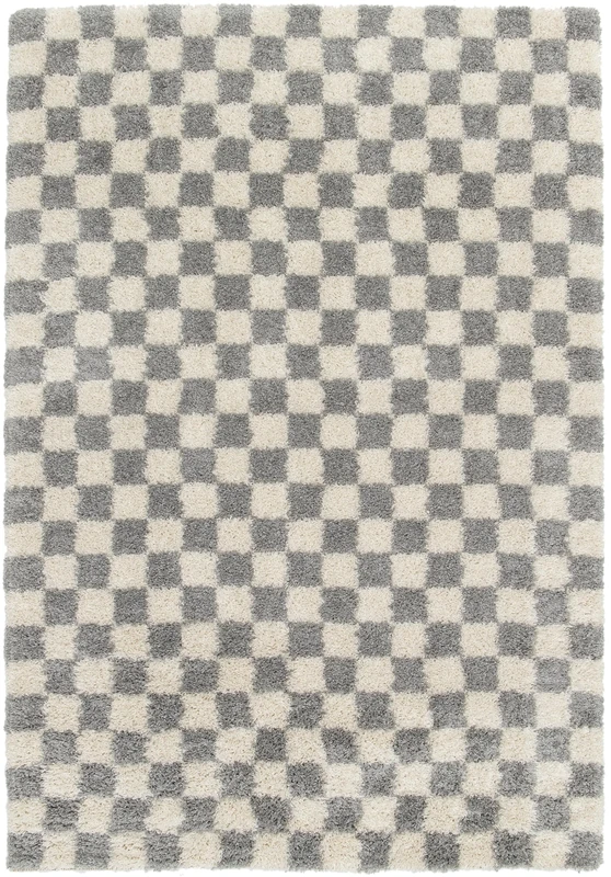 BALTA Shaggy Checkerboard Pattern Rug, Rectangular Rug for the Living Room - Bedroom, Soft and Comfortable, Easy Care, Pile Height 30 mm, Polypropylene, 160 x 230 cm, Grey