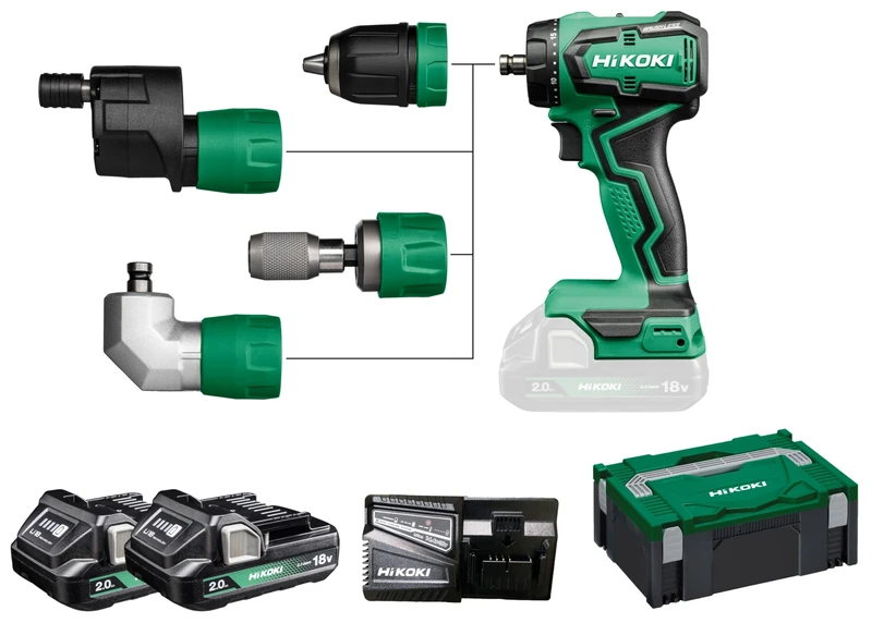HIKOKI Battery clamp, Quick DS18DDQ (18 V, 2 x 2.0 Ah Li-ion Battery, max. Power Output time (hart): 55 Nm, 2.Gang: 0-1700 min-1, bohrfuttersp.: 1.5-13 mm) Connector (Plus). im HSC KK Offer