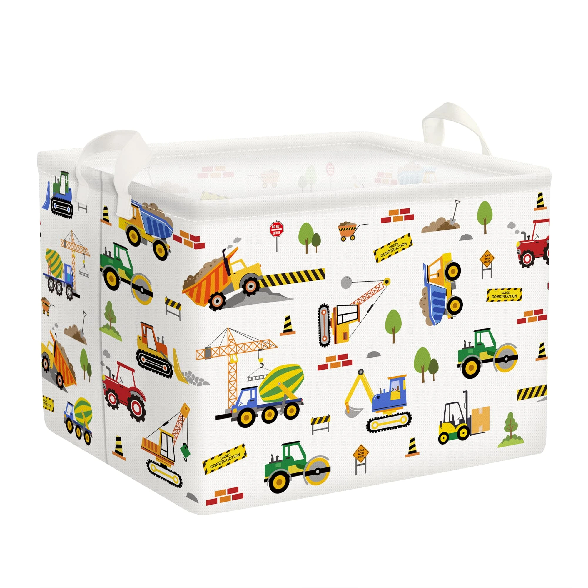Clastyle Car Baby Laundry Hamper Collapsible Clothes Kids Storage Basket Waterproof Boys Toy Box for Nursery Room, Engineering Vehicle, 40 * 30 * 30 cm