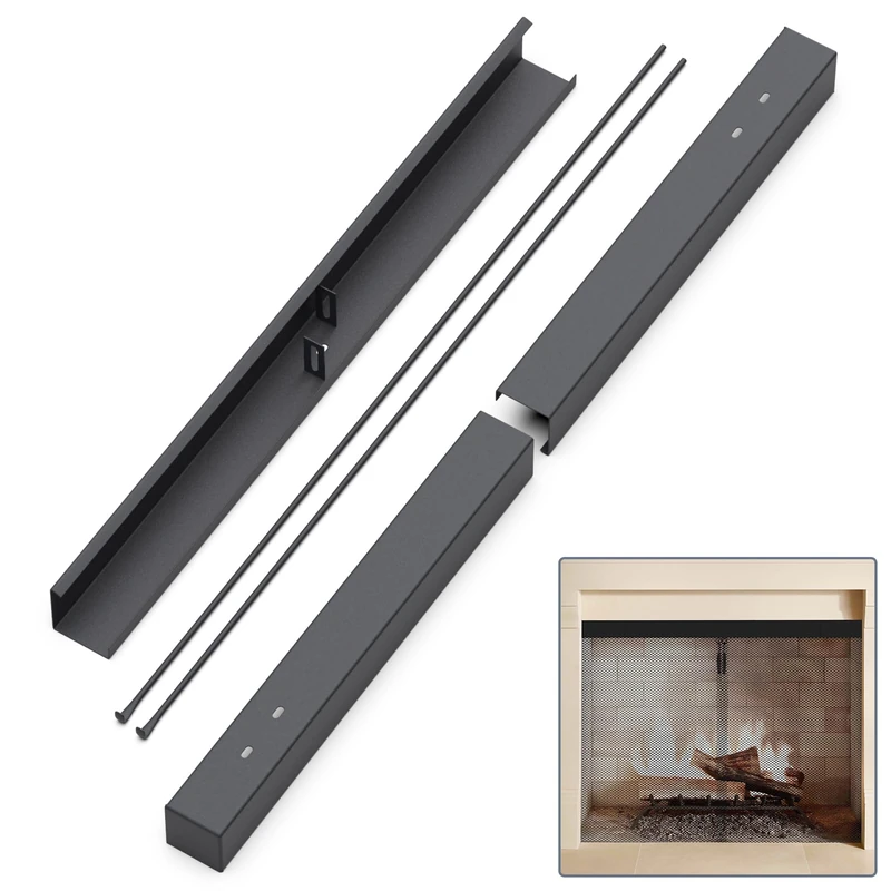 Flamorrow Fireplace Curtain Rod Kit, Black, Adjustable 30"-48", Steel, Powder Coated Finish - Image 1