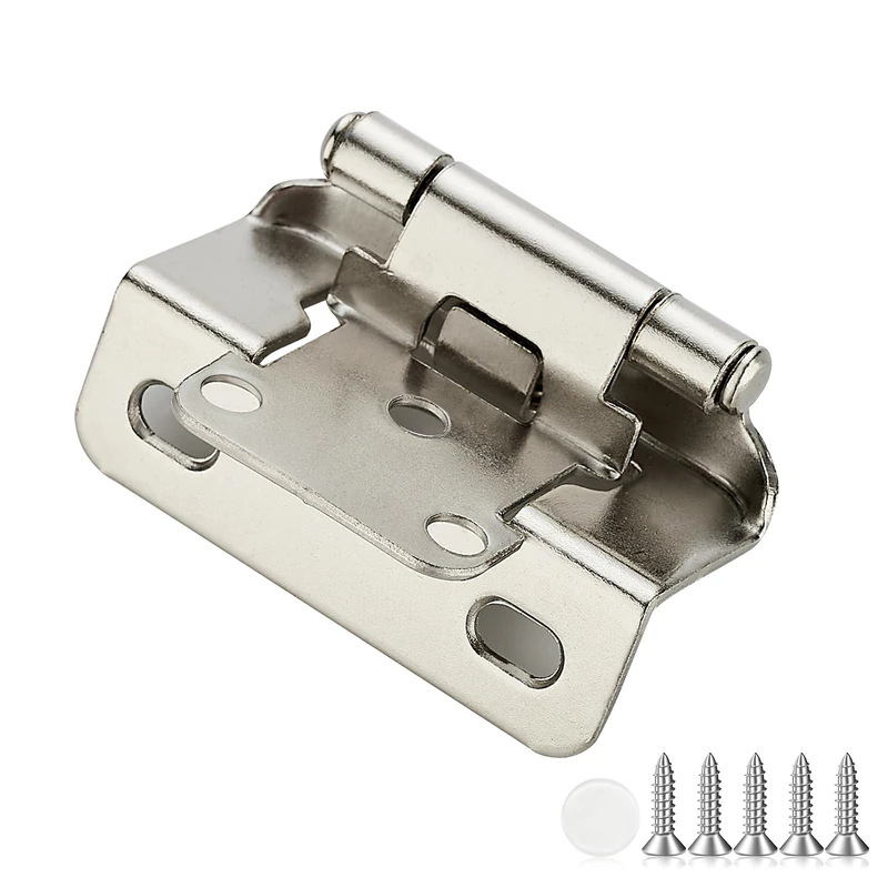 60 Pack 30 Pair Brushed Nickel Cabinet Hinges - 1/2 inch Overlay Kitchen Cabinet Hinges, Partial Wrap Around Cabinet Door Hinges for Face Frame Cabinet, Self Closing Silver Face Mount Cabinet Hardware