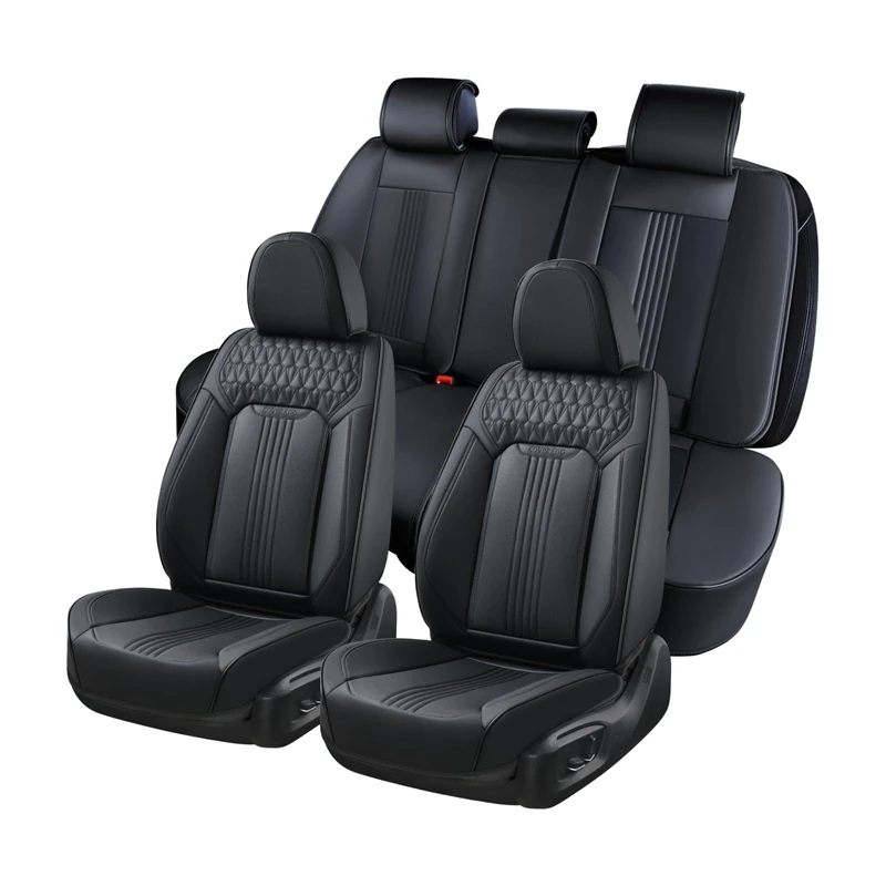 Coverado Car Seat Covers Full Set, Premium Nappa Leather Seat Covers for Front and Rear 5 Seats, Waterproof Car Seat Protectors, Auto Seat Cushions Universal Fit for Most Sedans SUV Truck, Black