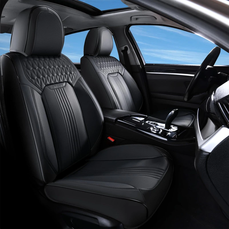 XRC-8803 Car Seat Cover,Nappa Leather Seat Cover for Cars, Universal Seat Covers Waterprodf Car Seat Protectors Auto Car Seat Cushions Driver Seat Covers Fit for Most Vehicles (Black, Front)