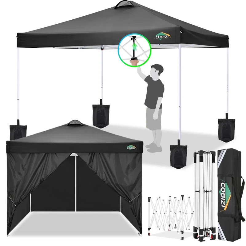 COBIZI Folding Gazebo 3 x 3, Gazebo 3 x 3 Waterproof Stable Winterproof with 4 Side Panels, 4 Sandbags and Ventilation, UV Protection 50+, Pop Up Gazebos Foldable Party Tent 3 x 3 m for Outdoor Garden