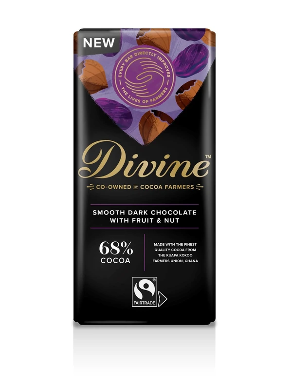 Divine 68% Cocoa Dark Chocolate with Fruit & Nut 90g Bar – Fairtrade Dark Chocolate – Juicy Fruit & Crunchy Nut Pieces – Ethical Premium Chocolate