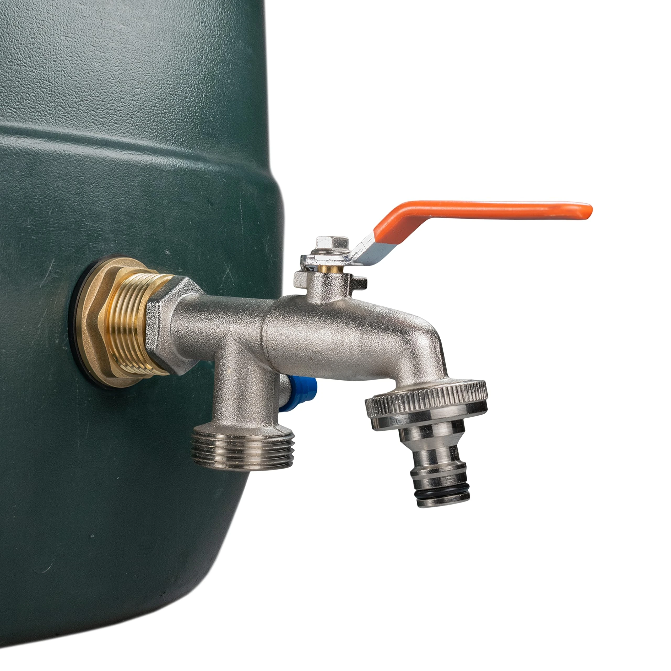 Solid brass water butt/rain barrel/tank threaded outlet adaptor/connector with 2 washers and nut,range of tap options (double lever tap)