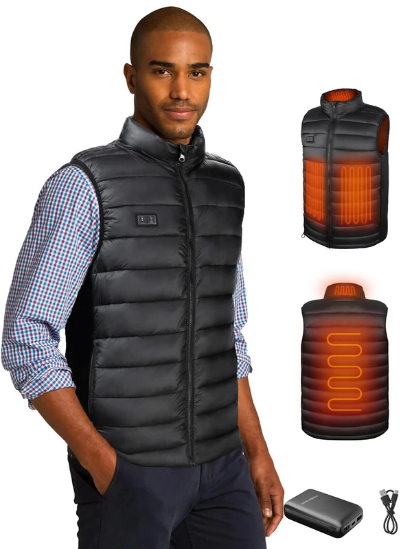 Loowoko Heated Gilet for Men with 10000mah power bank, Lightweight Heated Vest Thermal Body Warmer, 3 Heat Settings + 4 Zone Heating, For Working outside, Motorcycle, dog walking