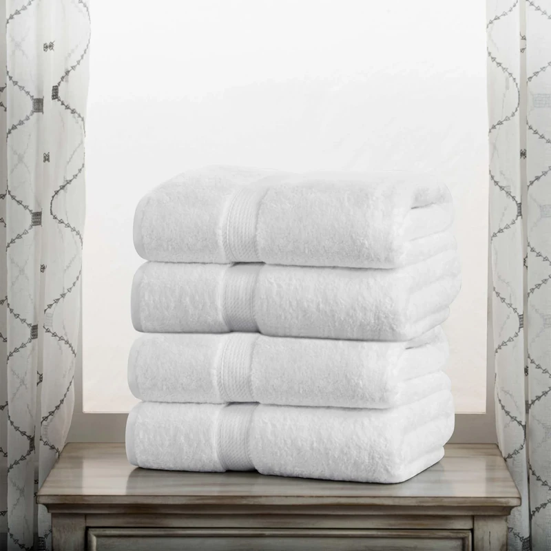 Superior Egyptian Cotton Pile Bath Towel Set of 4, Ultra Soft Luxury Towels, Thick Plush Essentials, Absorbent Heavyweight, Guest Bath, Hotel, Spa, Home Bathroom, Shower Basics, White
