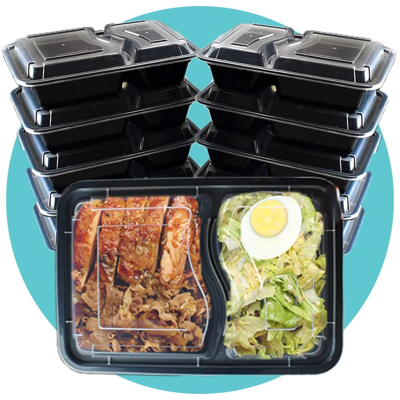 Triplast 100 x Meal Prep Containers (2 Compartment, 32oz) - Microwave, Freezer & Dishwasher Safe – BPA Free, Reusable, Leakproof & Stackable Food Storage Bento Lunch Boxes for Home, Office & School