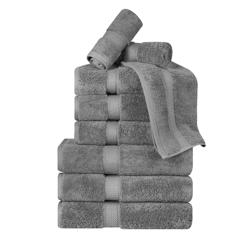 Superior Egyptian Cotton Pile 9 Piece Towel Set, Includes 3 Bath, 3 Hand, 3 Face Towels/Washcloths, Ultra Soft Luxury Towels, Thick Plush Essentials, Guest Bath, Spa, Hotel Bathroom, Charcoal