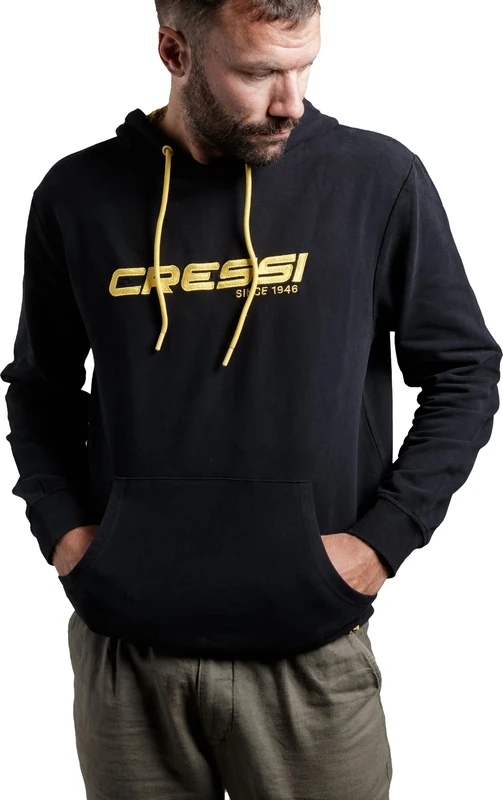 Cressi, Unisex Adult Hoodie, Black/Yellow, XXXL