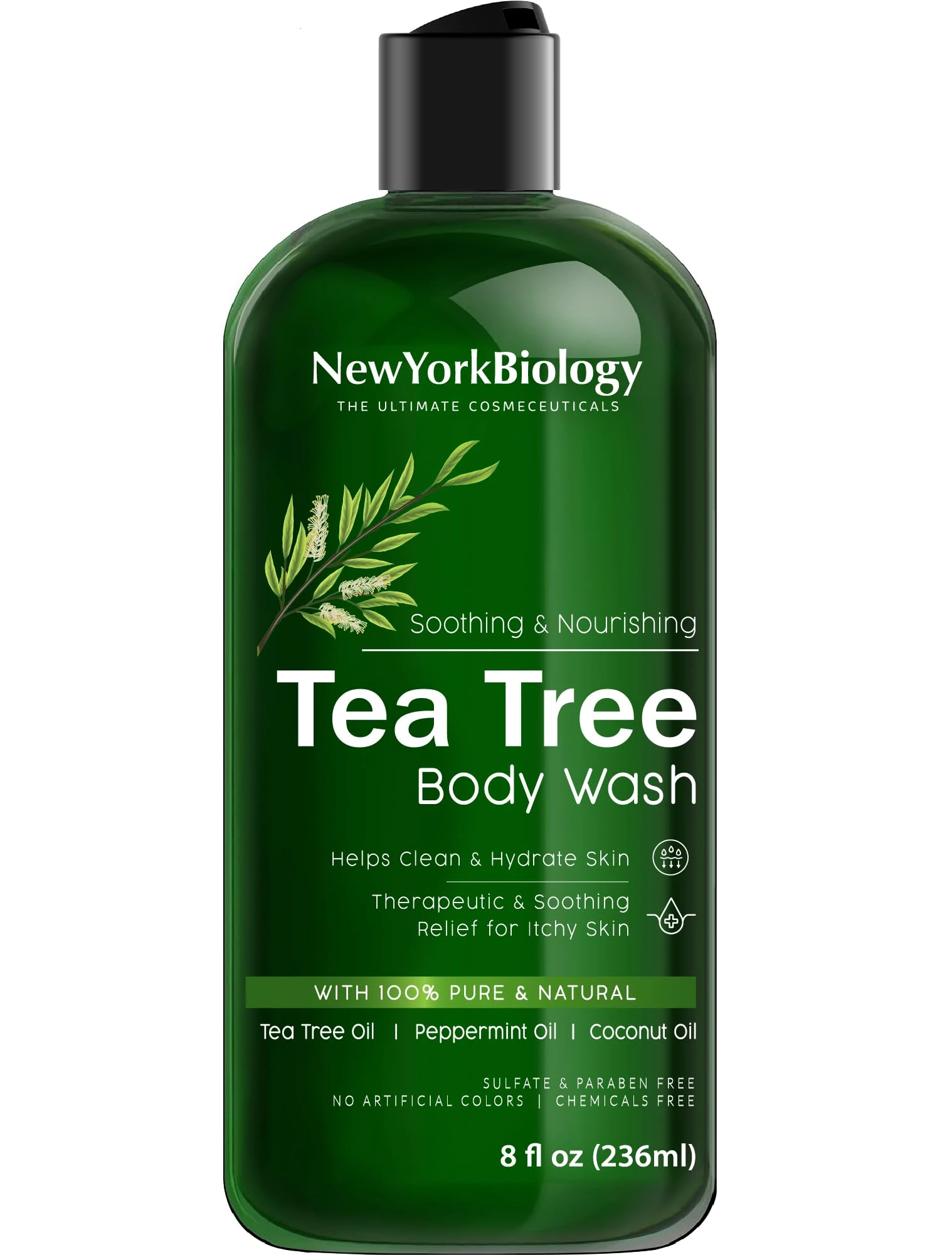New York Biology Tea Tree Body Wash - Helps Nail Fungus, Athletes Foot, Ringworms, Jock Itch, Acne, Eczema & Body Odor, Soothes Itching & Promotes Healthy Skin and Feet - 236 ml