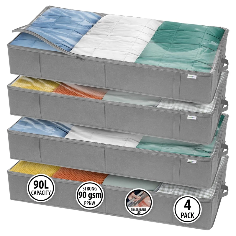 StorageExpert Closet Organizers and Storage - Maximize Space with Under Bed Storage Containers & Clothes Storage - Ideal Closet Storage, Toy Storage Organizer & Underbed Storage (Grey, 4 Pack)