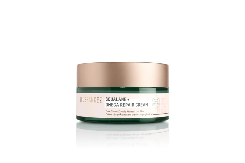 BIOSSANCE Squalane + Omega Repair Cream 100ml - Ultra-Moisturizing Face Cream - Skin Care with Hyaluronic Acid, Ceramides, Squalane - Ideal for Dry & Sensitive Skin, Intense Hydration Moisturizer