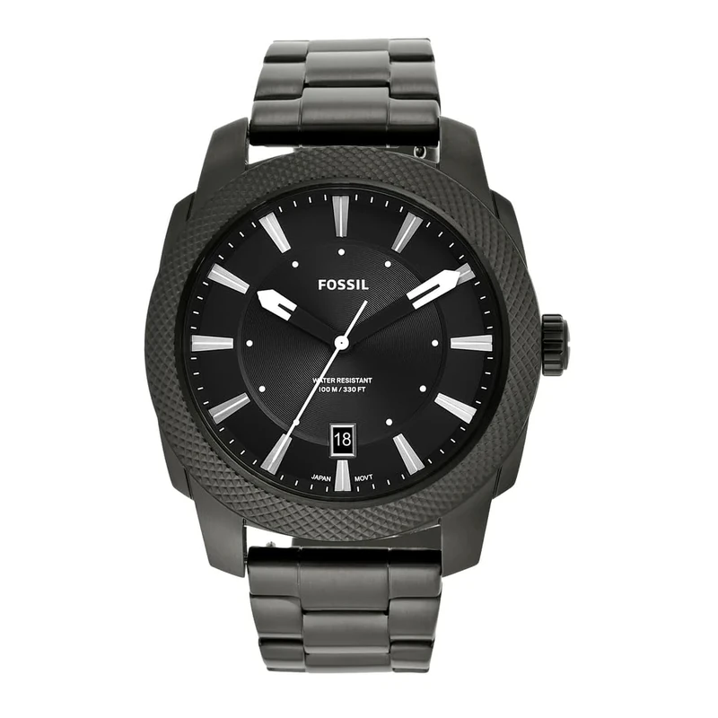 Fossil 49mm Quartz Watch - Black, Steel/Leather Strap, 100m Water