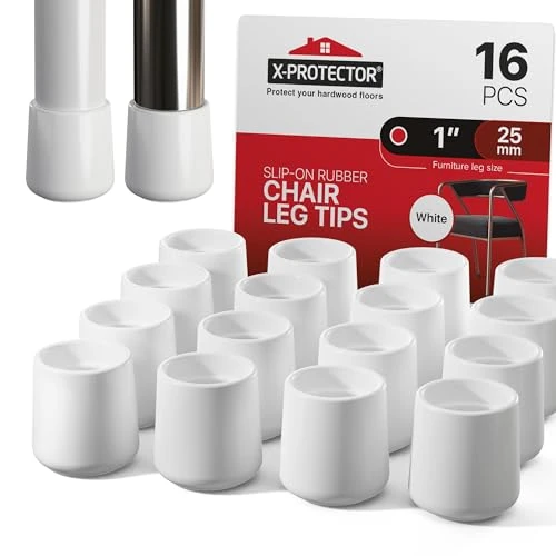 X-Protector Rubber Chair Leg Caps - 16 PCS 1" Rubber Feet - Non-Slip - White - Keep Furniture in Place!