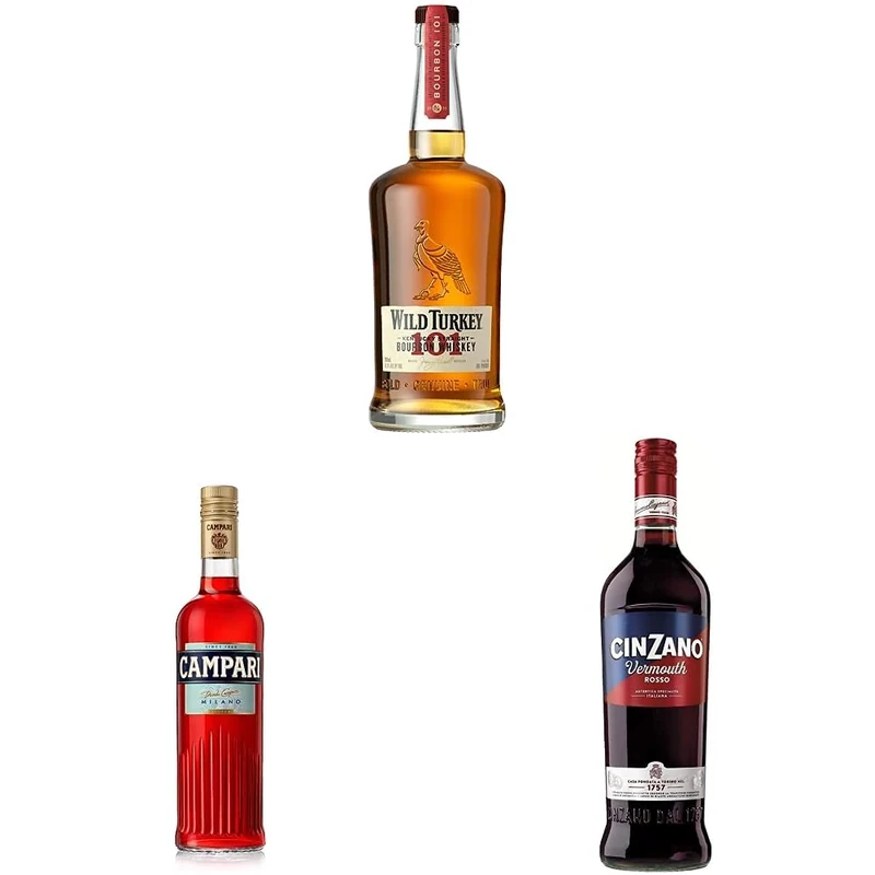 The Boulvardier Bundle - Wild Turkey 101 Bourbon 70cl, Campari 70cl and Cinzano Rosso Vermouth 75cl