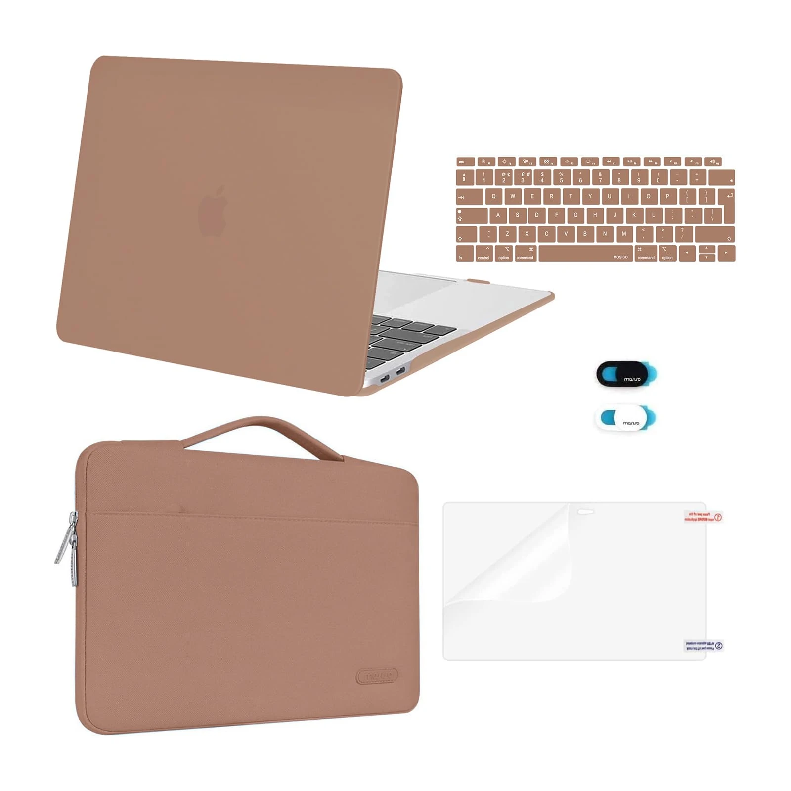 MOSISO Compatible with MacBook Air 13 inch Case 2021 2020 2019 2018 M1 A2337/2179/1932, Hard Shell for MacBook Air M1 Case 13.3 inch &Bag&Keyboard Skin&Webcam Cover&Screen Protector, Caramel Brown