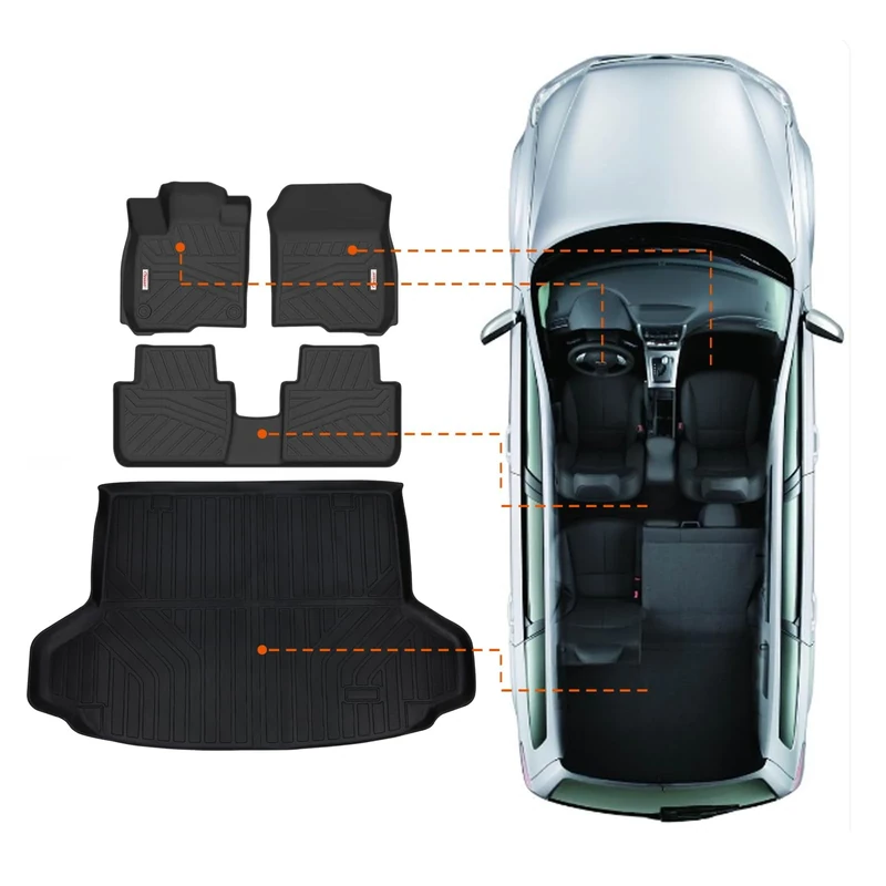 TESSON Floor Mats 2 Row Liners Set &Cargo Liners Custom Fit for 2023 2024 Honda HR-V,All Weather Waterproof TPE Rubber Car Mats Carpet & Rear Trunk Mats