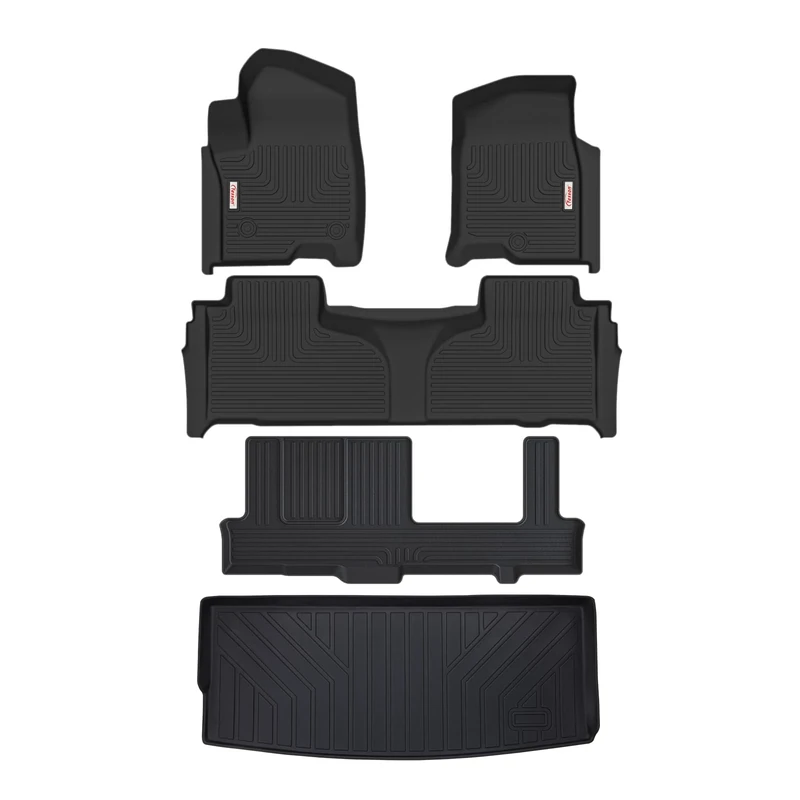 TESSON Floor Mats 3 Row Liners Set Black Custom Fit for 8 Seats 2021-2023 Chevy Chevrolet Tahoe/GMC Yukon with 2nd Row Bench Seats,All Weather TPE Rubber Car Mats Carpet