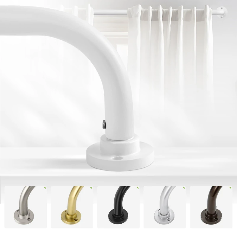 TANGWIN White Wrap Around Curtain Rods 28 to 48 Inch:Blackout Heavy duty Adjustable Window Curtain Rod for Bedroom,Industrial Darkening Curved French Metal Single Drapery Rods Easy Install,Pure White