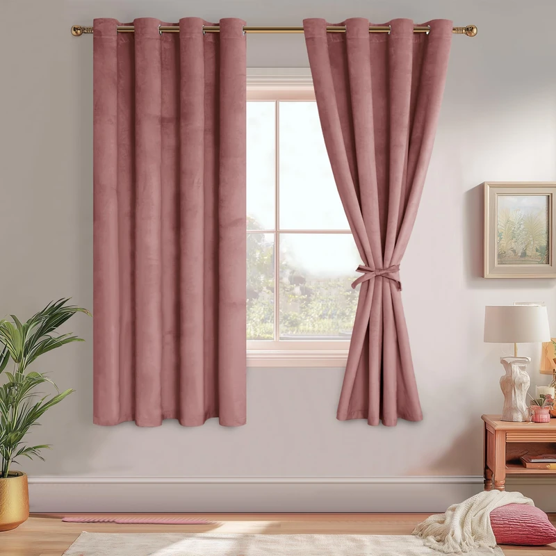 JIUZHEN Wild Rose Velvet Curtains 72 inches Blackout Curtains for Living Room - Privacy Protect Room Darkening Grommet Thick Velvet Window Drapes for Bedroom, Set of 2 with Tiebacks, 52W x 72L