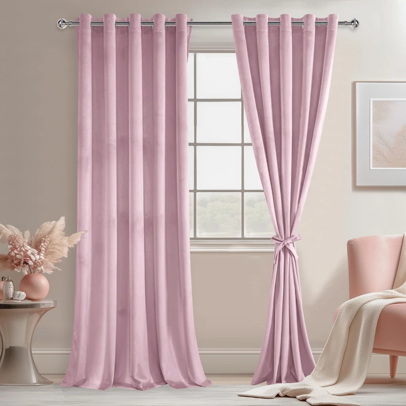 JIUZHEN Pink Velvet Curtains 84 inches for Living Room - Privacy Protect Room Darkening Grommet Thick Velvet Window Drapes for Bedroom, Set of 2 with Tiebacks, 60W x 84L