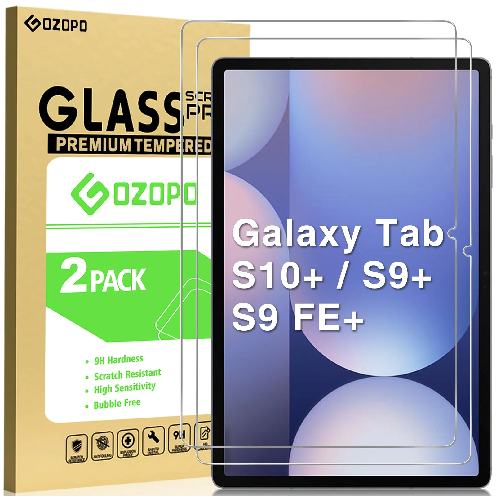 GOZOPO Screen Protector for Samsung Galaxy Tab S9 Plus/ S9 FE Plus/Galaxy Tab S10 Plus 12.4 inch, Scratch Resistant Tempered Glass Film for Galaxy Tab S9+/ S9 FE+/ Tab S10+ 12.4"