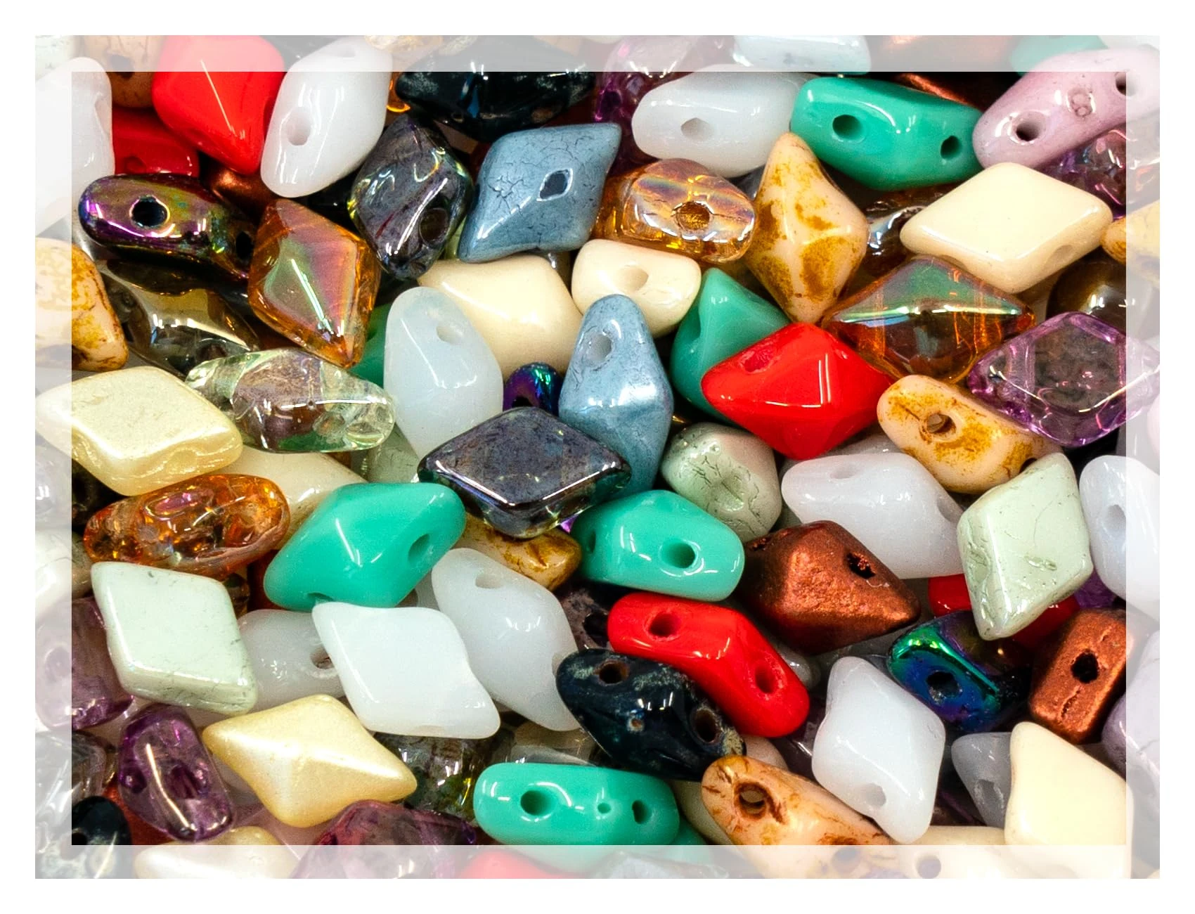 165 pcs (25g) DiamonDuo 2-Hole Rhombus Glass Beads (Like GemDuo) 5 x 8 mm, Czech Republic, Mix