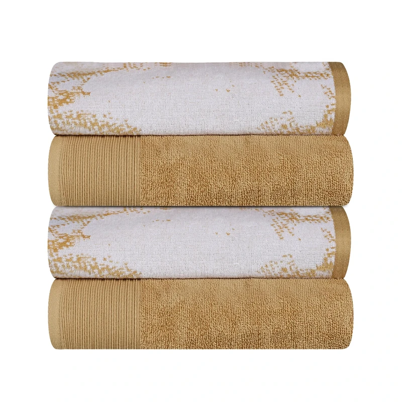 Superior Cotton Solid and Marble Bath Towel Set of 4, Quick Drying Body Towels, Large, Highly Absorbent, Soft, Modern Decorative Bathroom Accessories, Shower, Bath Home Essentials, Bronze