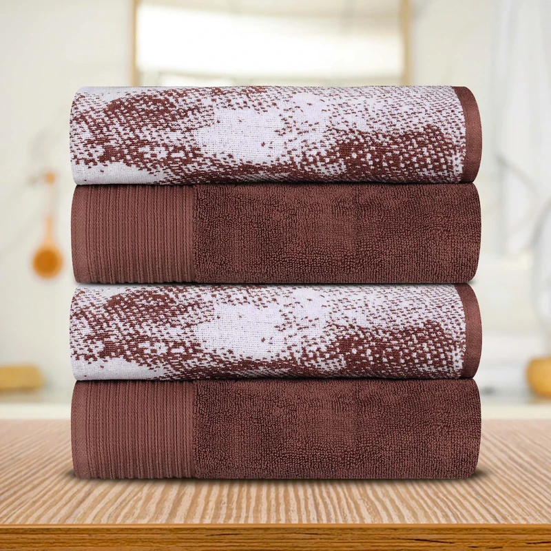 Superior Cotton Solid and Marble Bath Towel Set of 4, Quick Drying Body Towels, Large, Highly Absorbent, Soft, Modern Decorative Bathroom Accessories, Shower, Bath Home Essentials, Brown