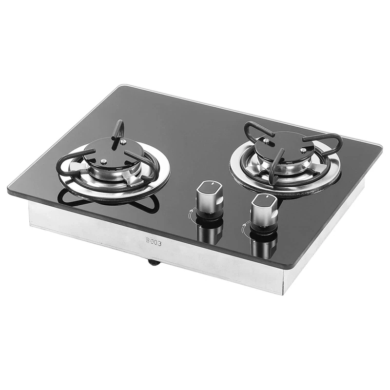 Gas Stove, Multi Level Fire L380 W300mm Tempered Glass Panel 2 Portable Gas Hob For Motorhome For Boat For Motorhome