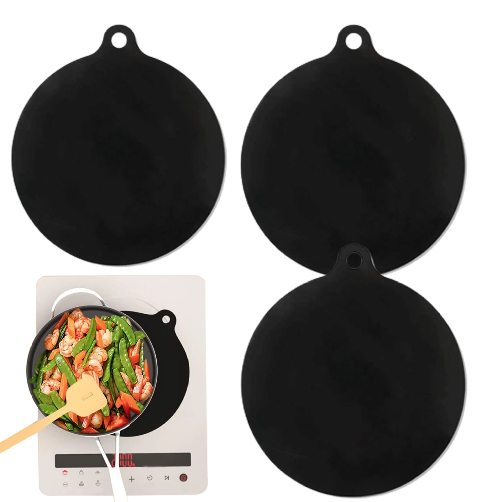 Induction Hob Protector 3Pcs Silicone Induction Cooktop Mat 8.66x9.84 Inch Heat Resistant Round Glass Top Cover for Electric Stove Burner Induction Stove