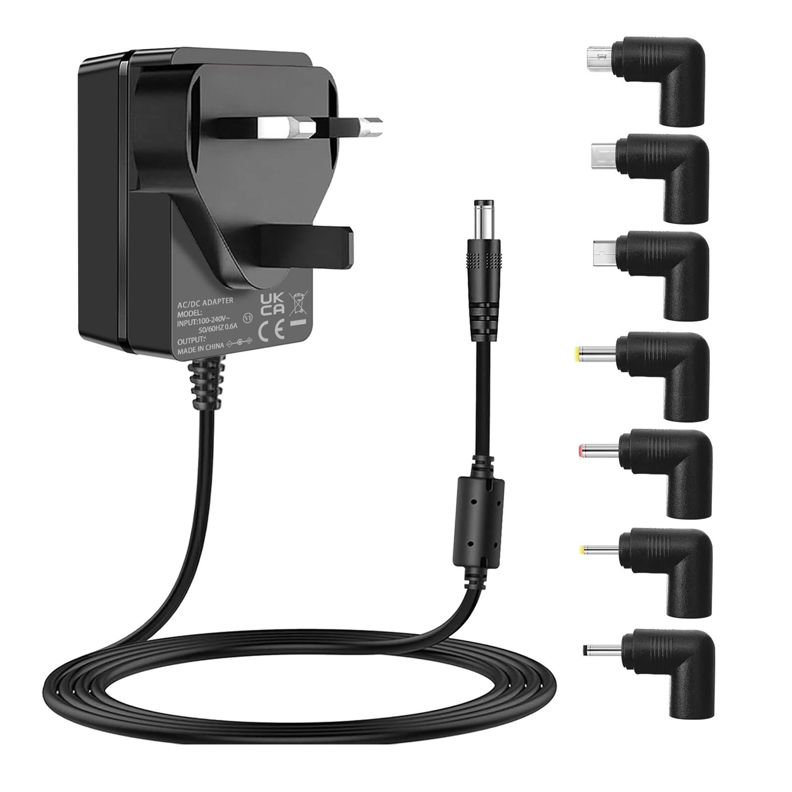5V 3A Power Adapter Charger Cord, 100V-240V AC to DC 5 Volt fit for 5Vdc 3A 2.5A 2A 1.5A 1A 0.5A Electronic Equipment, with Interchangeable Tips, UKCA Certificate.