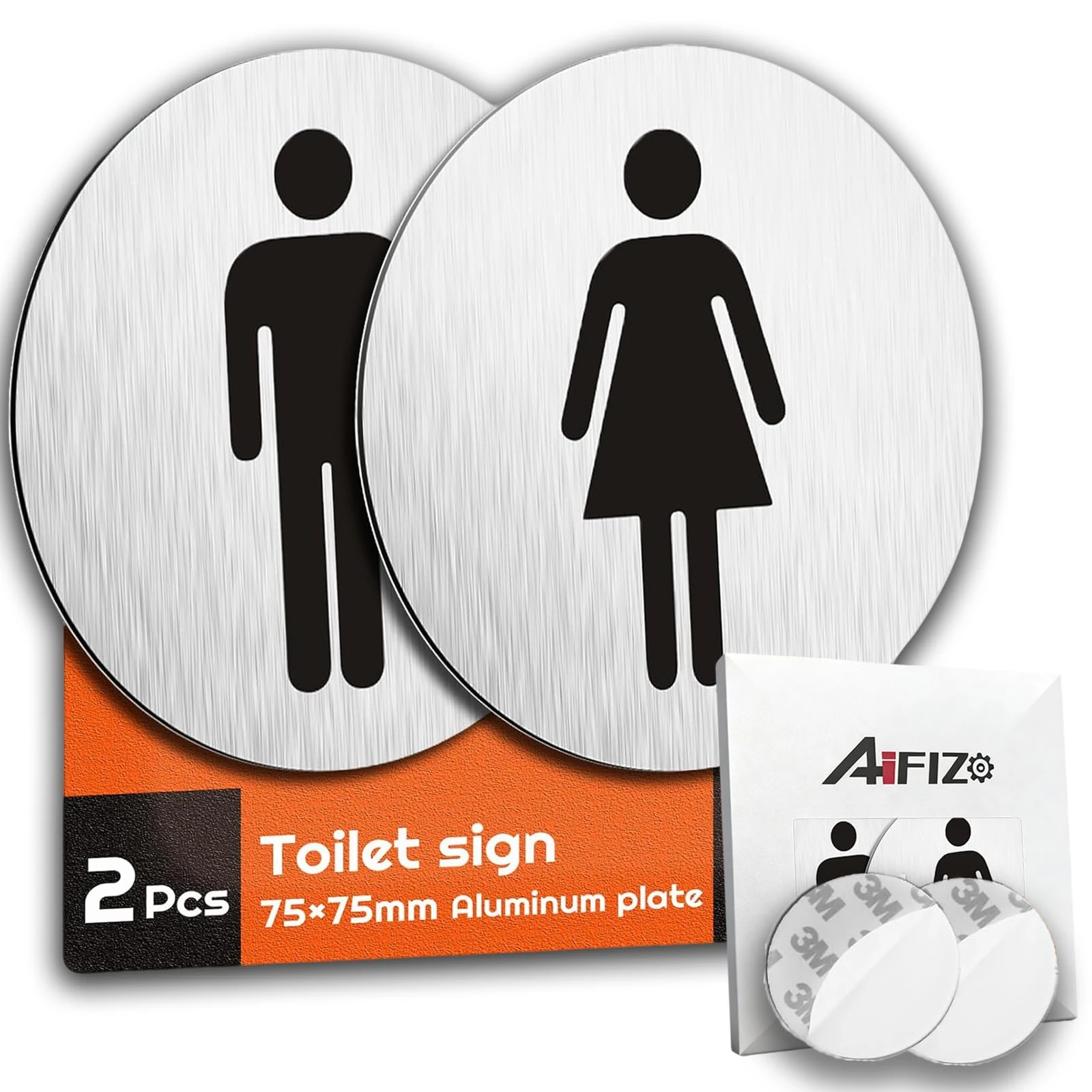 AIFIZO Men's and Women's Toilet Sign Set of 2-75mm×75mm (2.65''×2.65'') Self-Adhesive With 3M Tape for Door
