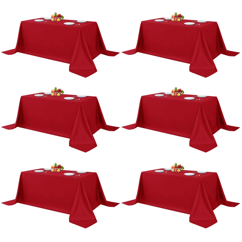 Fitable Red Rectangle Table Clothes, 6 Pack - 90 x 156 Inch - Reusable and Washable Tablecloths, Polyester Fabric Table Covers for Wedding, Party, Banquet, Formal Events