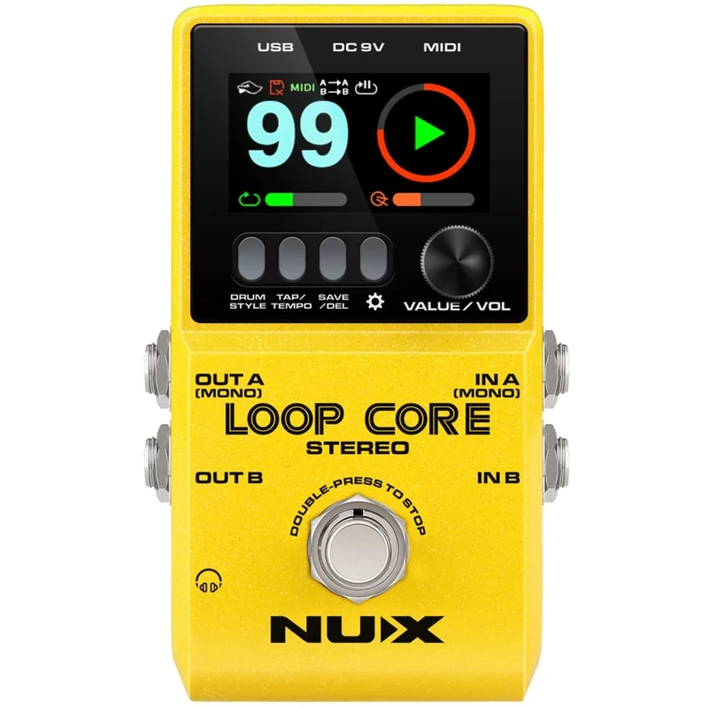 NUX Loop Core Stereo Guitar Looper Pedal, 6 Hours Recording Time, Stereo Audio, MIDI Control, Booth Simulation for Output to Mixer.