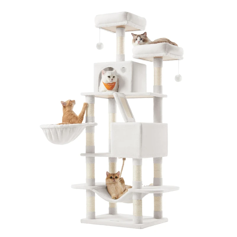 Feandrea Cat Tree, 165 cm L Cat Tower with 13 Scratching Posts