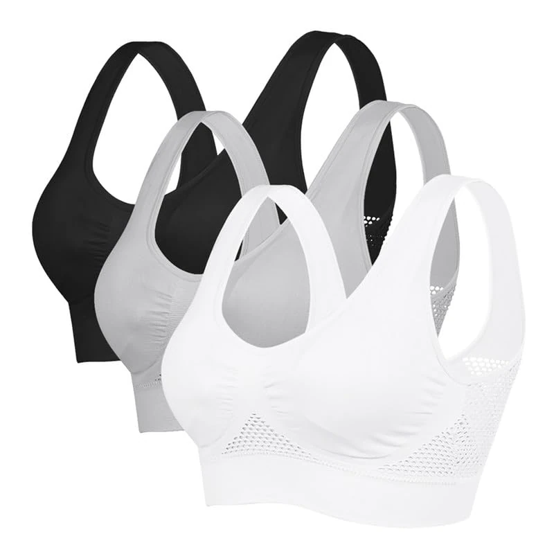 Litthing Women's Seamless Everyday Bra, Wire Free Sports Bras with Racerback, Medium Padding, Removable Pads, Non-Wired No Buckle, Breathable Nylon Mesh Design, Yoga Plus Size