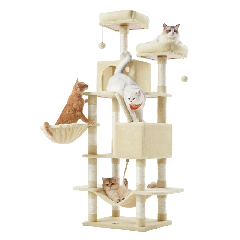 Feandrea Cat Tree, 165 cm L Cat Tower with 13 Scratching Posts