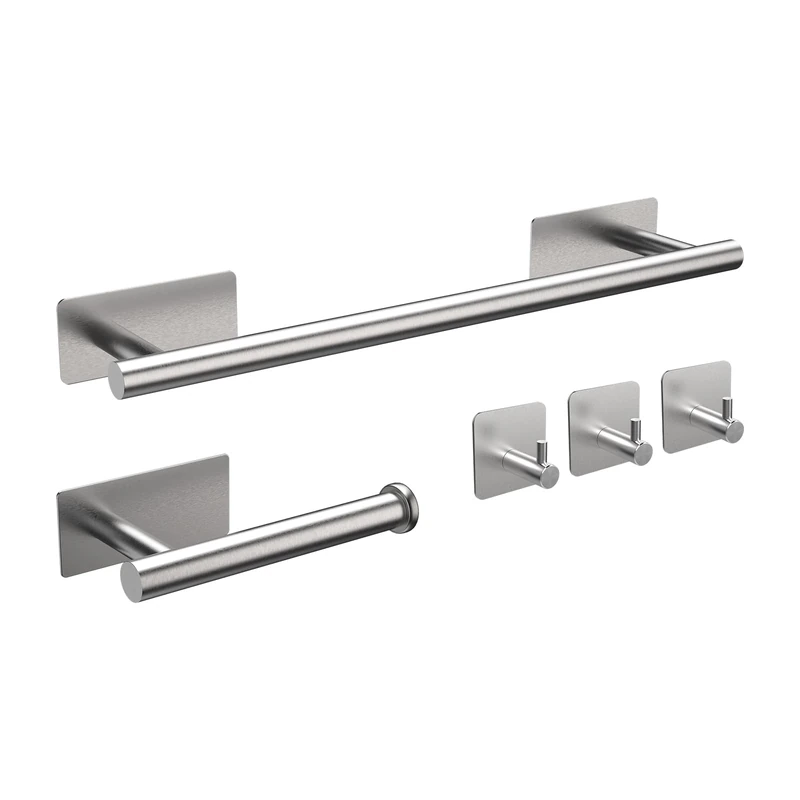 Ibergrif 5pcs Bathroom Hardware Set Bath Accessory Kit Towel Rail Wall Hooks Toilet Paper Holder Wall Mounted and Towel Hooks M34452A
