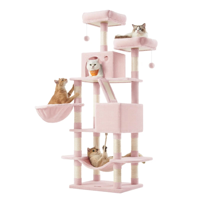 Feandrea Cat Tree, 165 cm L Cat Tower with 13 Scratching Posts